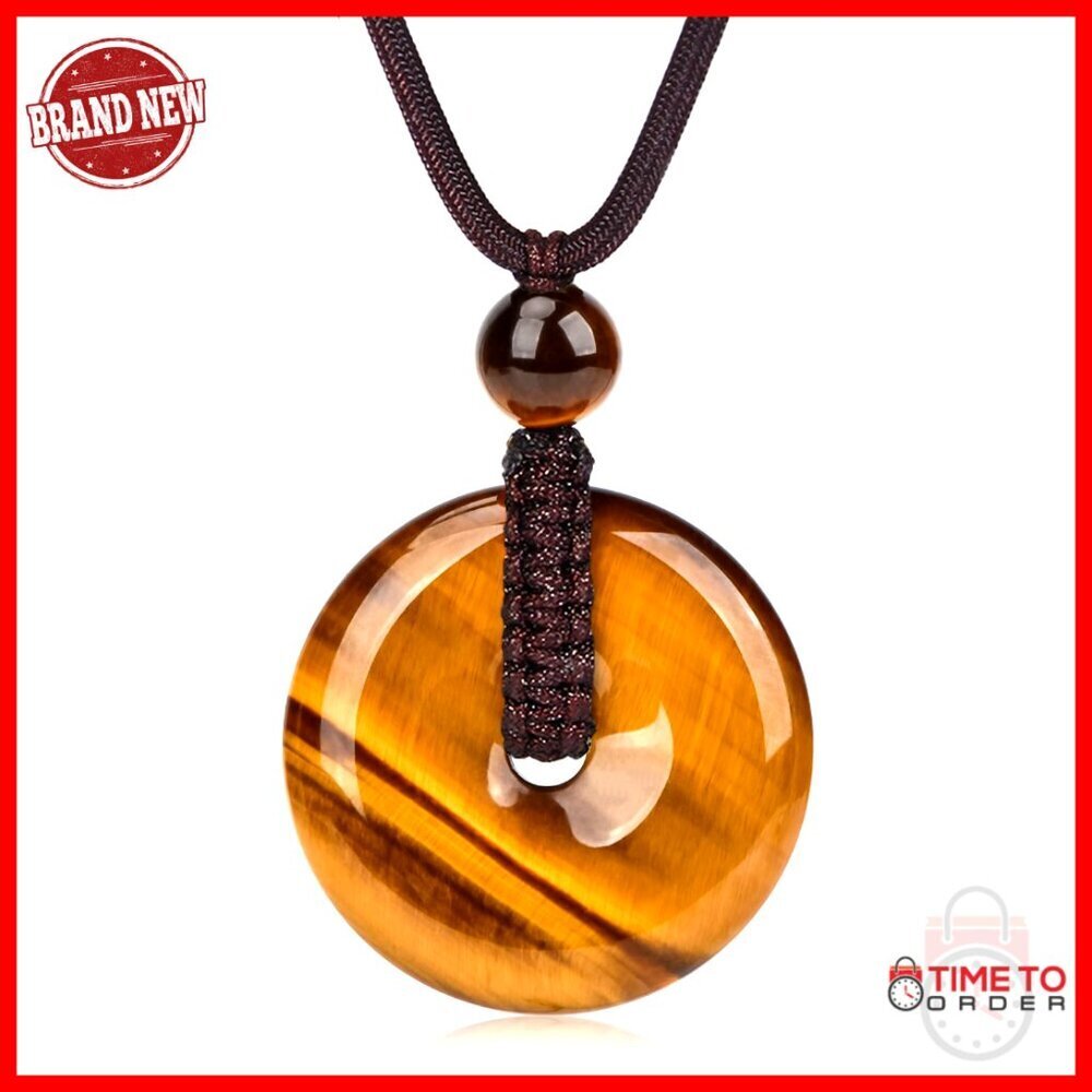 Adjustable Tiger Eye Pendant Necklace, 27.5 Inch, Natural Stone